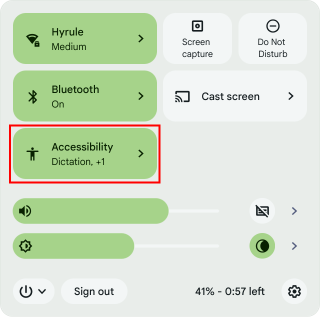 Click on the Accessibility button in Quick Settings